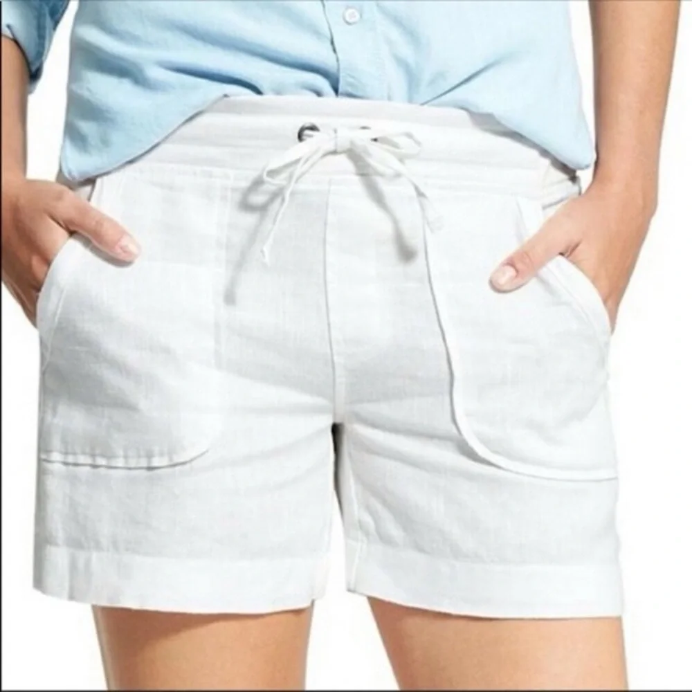 Athleta 100% Linen Shorts Size 6 White Outdoor Preppy
